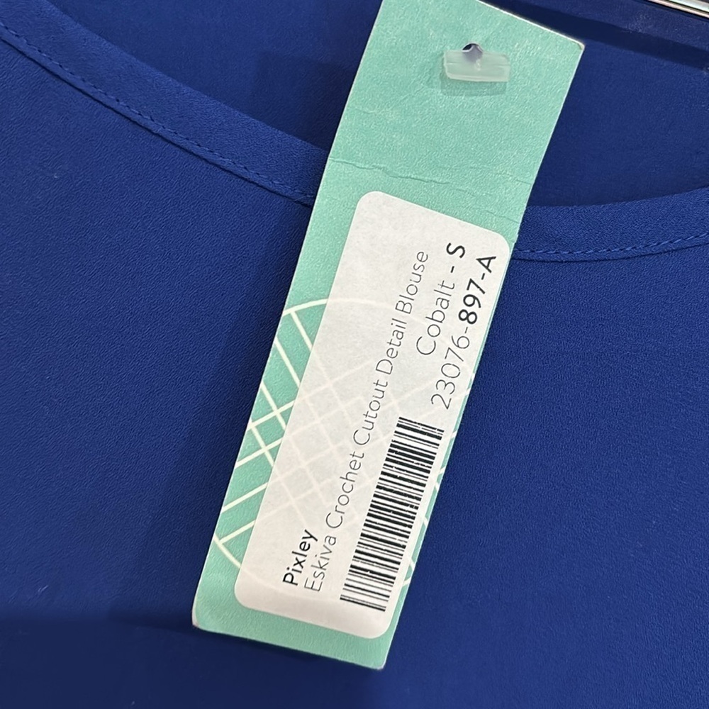 Pixley Eskiva crochet cutout blouse cobalt blue size small nwt - Picture 3 of 5